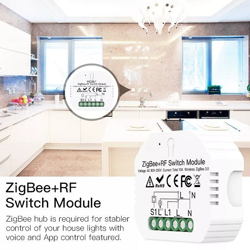 Modulo Switch Interruptor Inteligente ZigBee + RF Compatible con Aplicaciones Smart Life y Tuya Requiere HUB ZigBee Compatible cos asistentes de Voz Amazon Alexa - Google Home, Ferretrónica