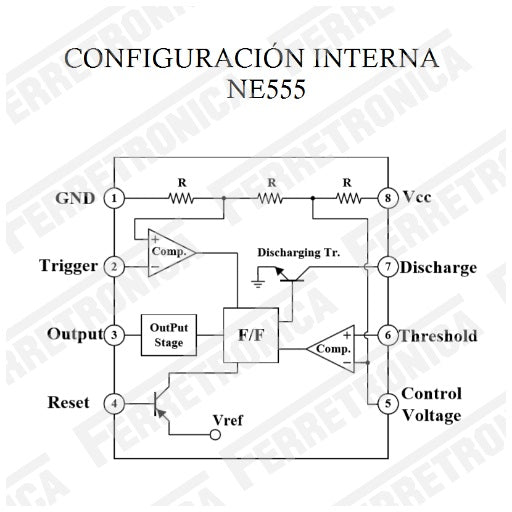NE555 Configuracion Interna LM555 Temporizador - Oscilador Programable - Timer DIP8, Ferretrónica