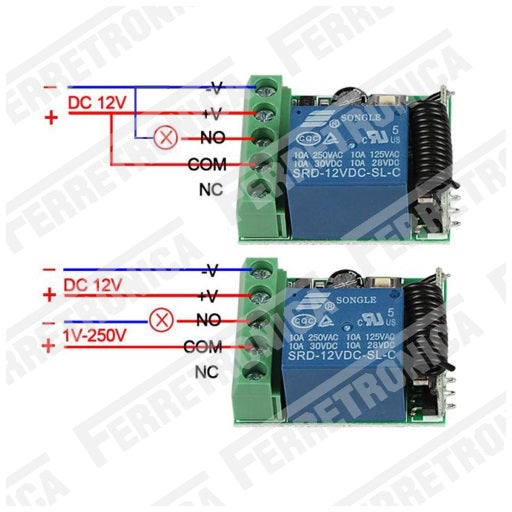 conexiones módulo rele Relay etapa receptora de radio frecuencia RF 433 MHz, ferretrónica