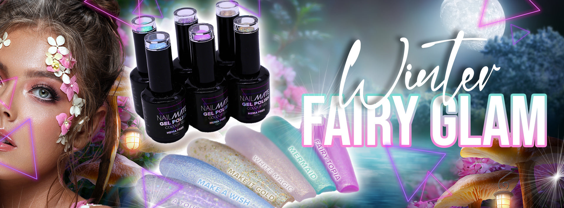 6 piece gel nail polish collection with glitter and shimmer gel colours winter fairy glam collection