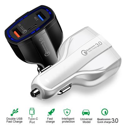 Incarcator Auto Fast Charge 12V/3.5A, 7A, 2 porturi USB, 1 port Type C + Cablu Micro USB