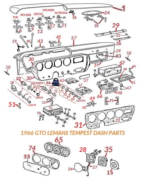 1967 Pontiac GTO Vinyl Replacement Dash Pad