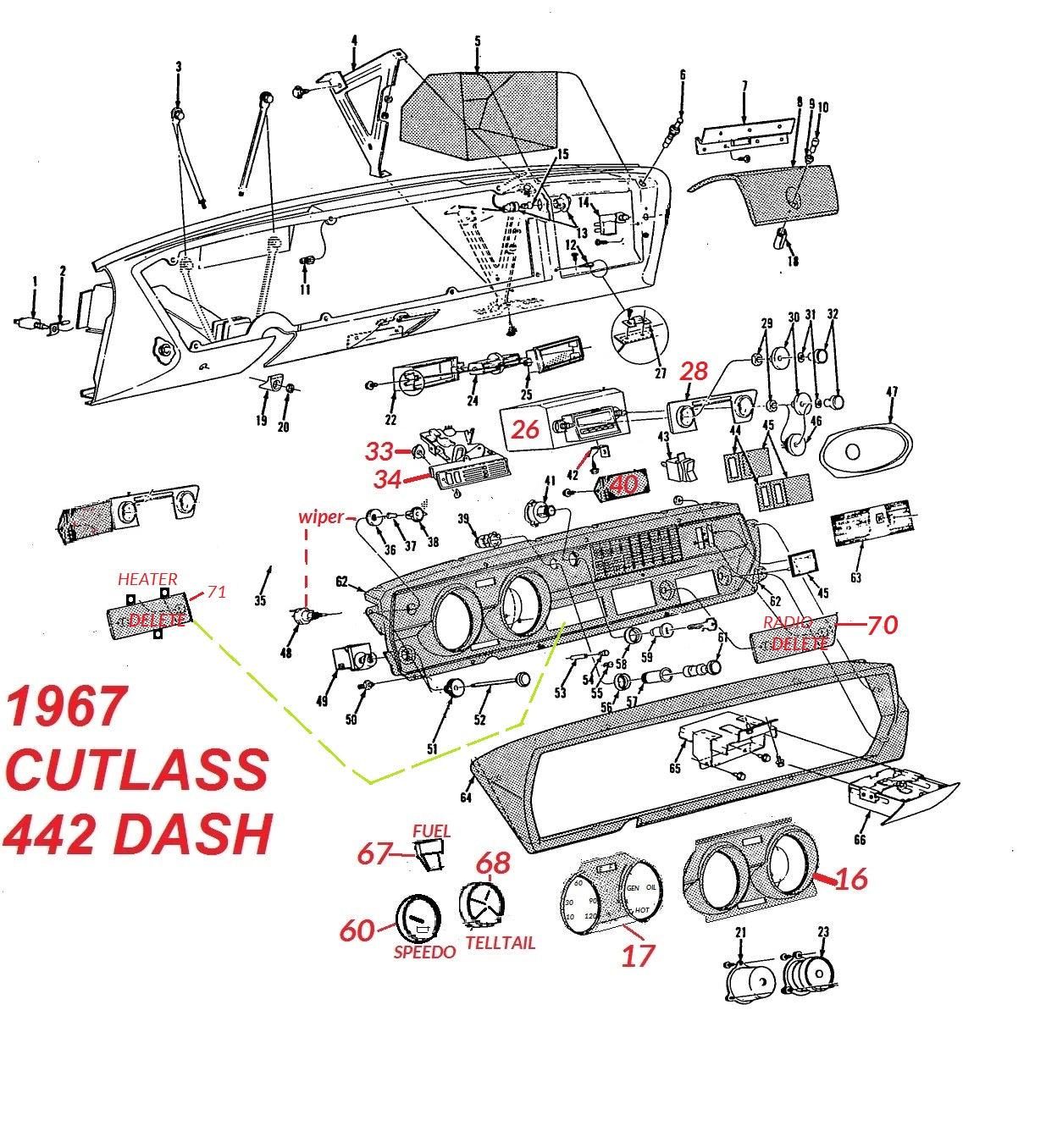 67 Cutlass 442 Dash Parts Chicago Muscle Car Parts Inc