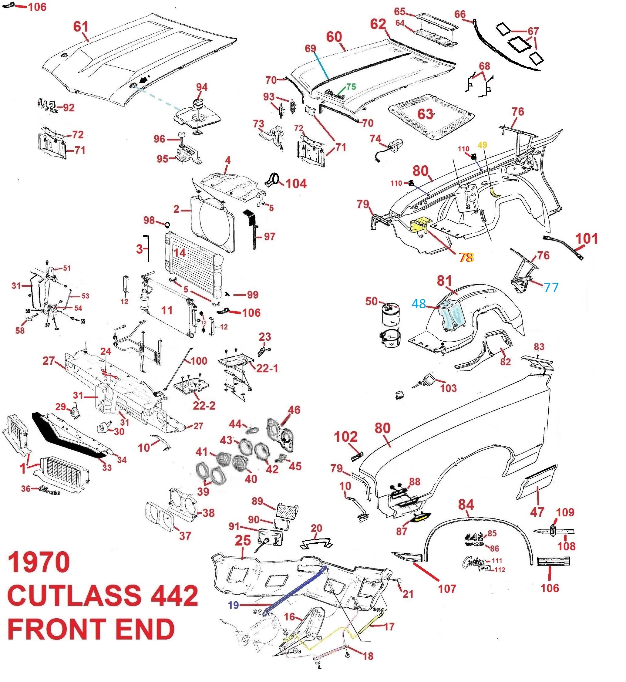 70 CUTLASS 442 FRONT END – Chicago Muscle Car Parts , Inc.