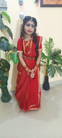 Diva in a Bengal Khadi Saree in Red from Bengal Looms India