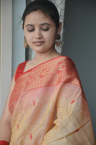 Bengal Tussar Silk With Banarasi Border Tant Saree from Bengal Looms India