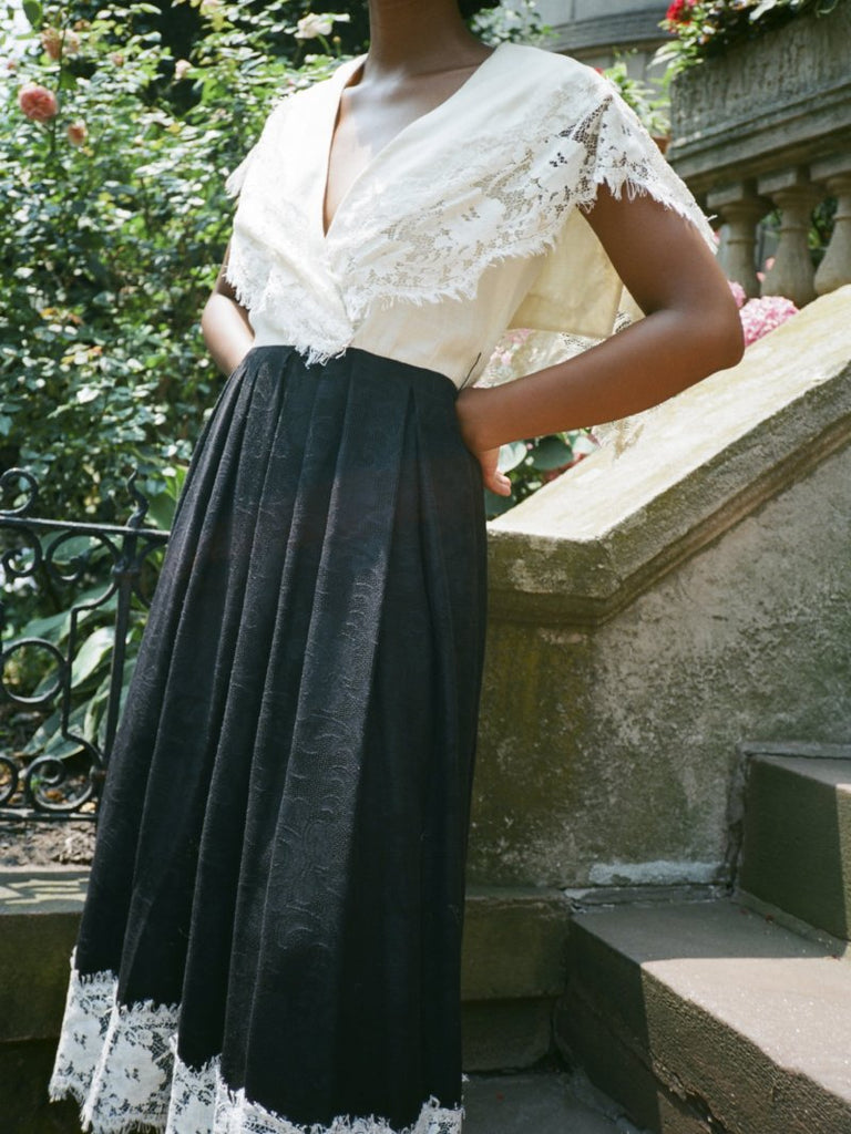 Lace Trimmed Black & White Dress