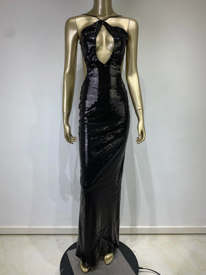Backless Halter Mesh Sequins Maxi Dresses - Elevate Swag
