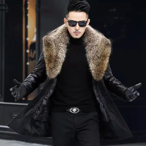 Genuine Leather Down Trench Coats Real Fur Collar - Elevate Swag