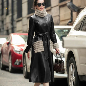 Genuine Leather Long Down Coats Real Mink Fur - Elevate Swag