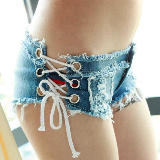 Women Beach Denim Thong Shorts Young Girls Sexy Nightclub Mini Short Jeans  Ladies Disco Pole Dance Hotpants Micro Mini Shorts