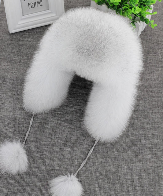 Rabbit Fur Hat with Fox Fur Pom Poms – Elevate Swag