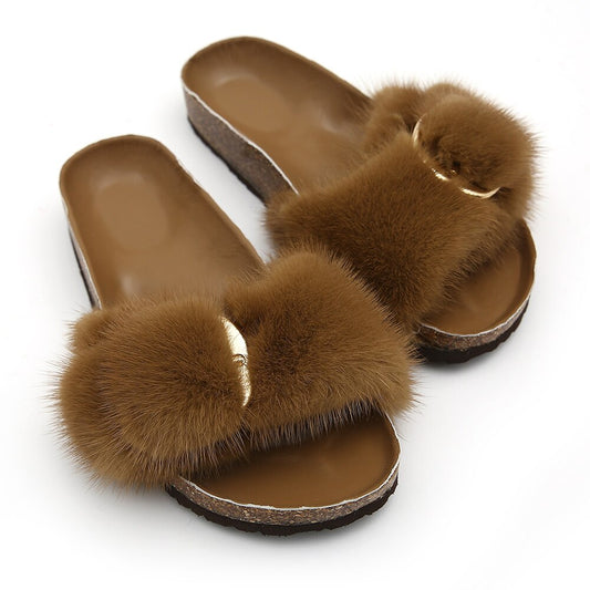 Real Mink Fur slides