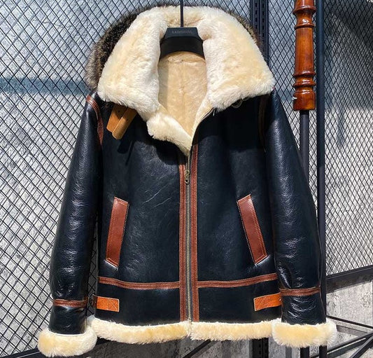 Genuine Leather Hooded Wool Lining Real Fur Coat – Elevate Swag