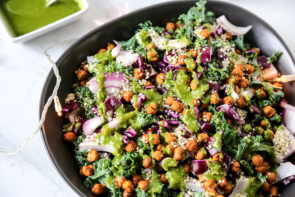 Winter Kale Salad with Matcha Miso Dressing