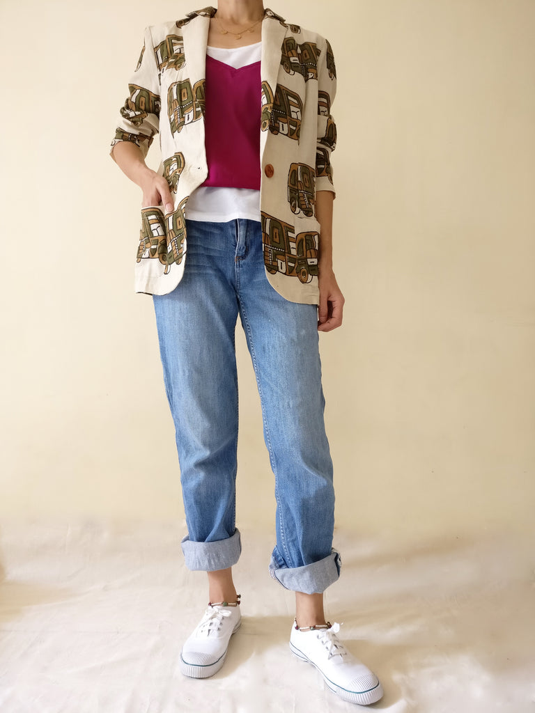 2. MIRCHI KOMACHI Rickshaw Print Cotton Casual Blazer Jacket + jeans + camisole/slip