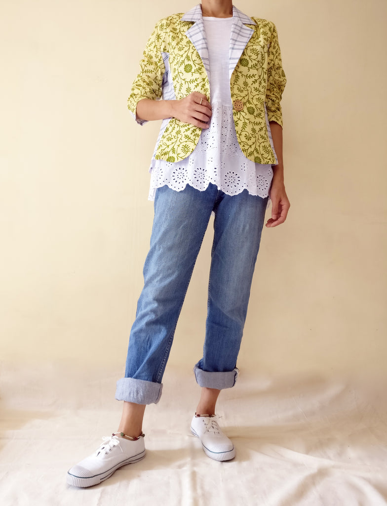 MIRCHI KOMACHI Lungi Cotton Casual Blazer Jacket with hip-length girly tunic with BF jeans