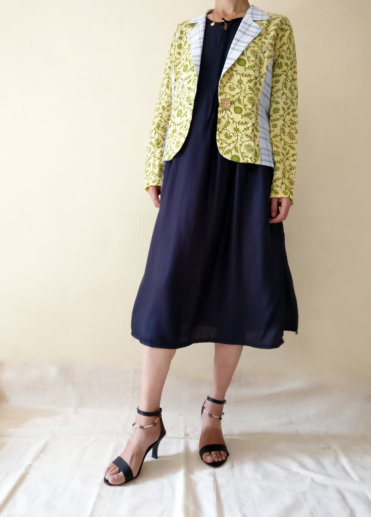 MIRCHI KOMACHI Lungi Cotton Catual Blazer Jacket for women with a black long one-piece dress