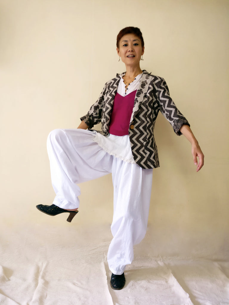 image of a blazer jacket styling with a white patiala doti pants