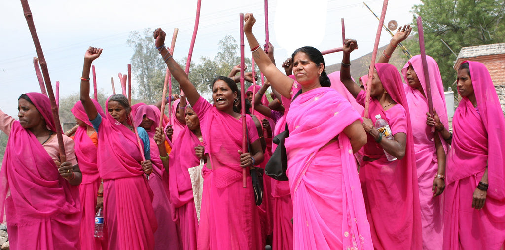 Sampat Pal Devi and Gulabi Gang in pink saree