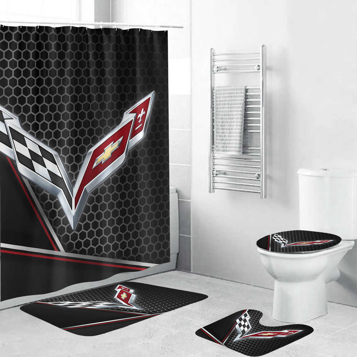 B.M.W Bathroom Mat Set and Shower Curtain - TrendySweety