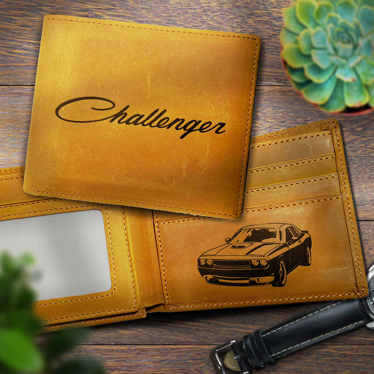 Miata Hand-made Engraved Leather Bifold Wallet - TrendySweety