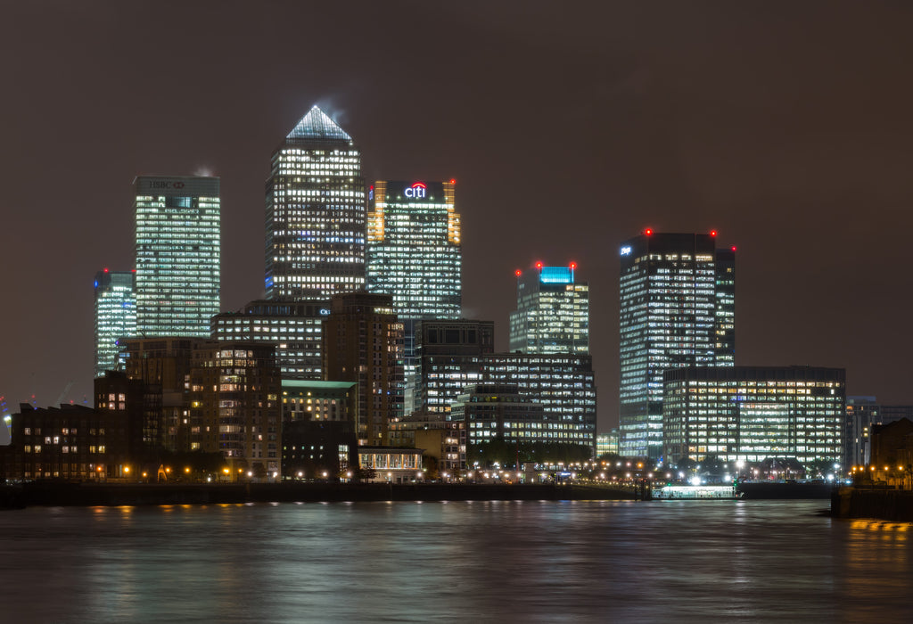a landscape view of London's Canary Wharf