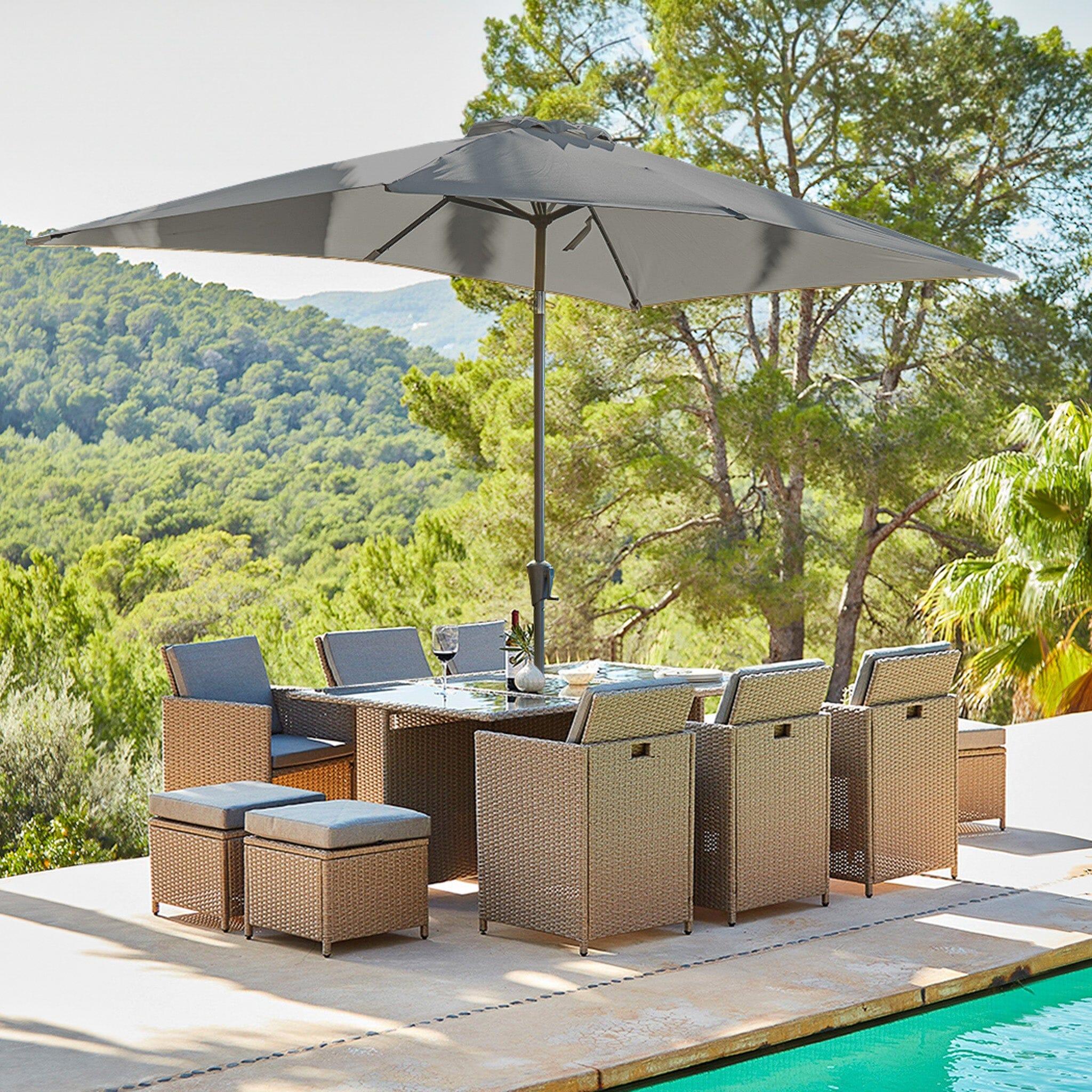 10 Seater Cube Rattan Garden Dining Set in natural brown - Laura James