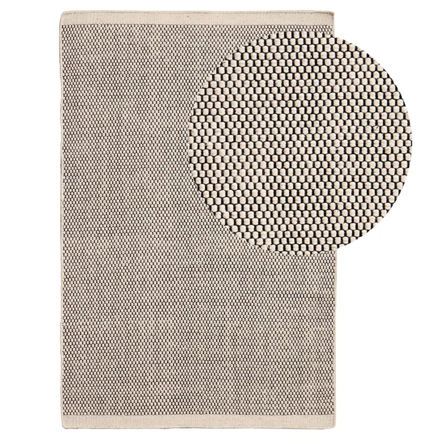 120 x 170cm Atcham Rug in Black/Natural Pebble Wool with Cotton Blend