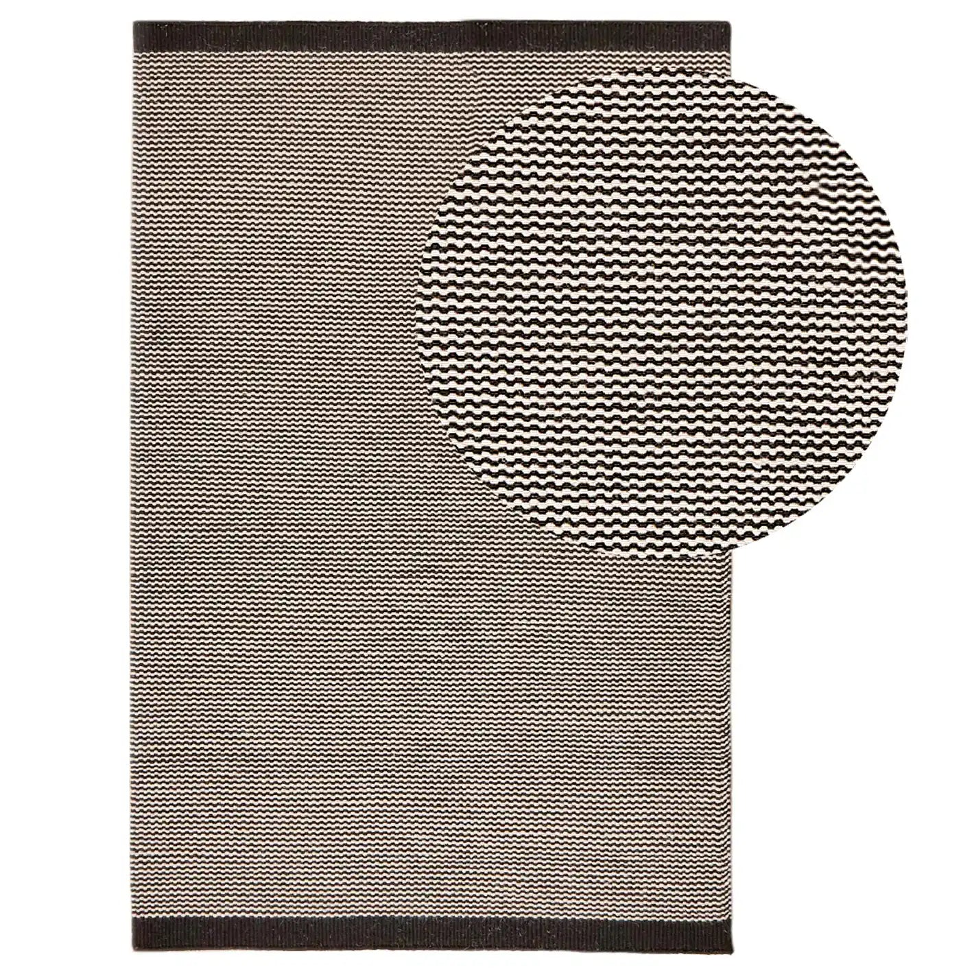 120 x 170cm Cotham Wool Rug with Cotton Blend, Black & Natural Striped Design