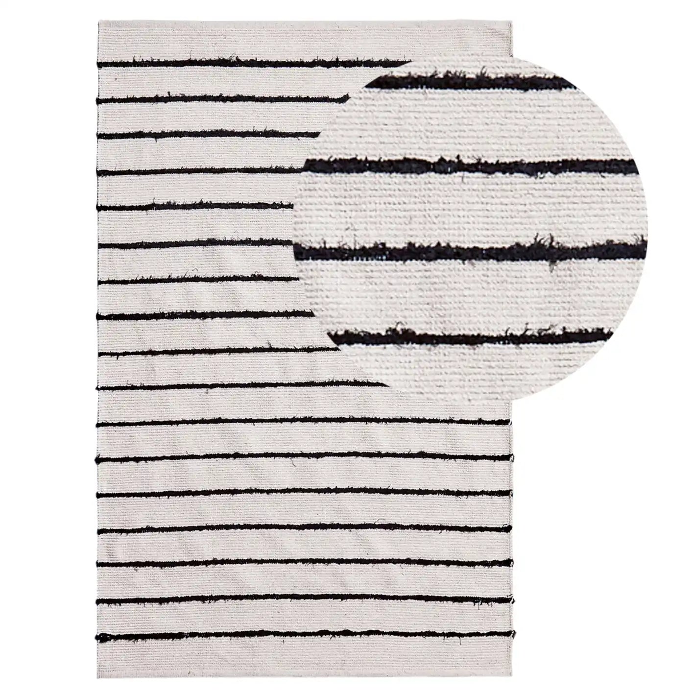 120 x 170cm Evedon Cotton Rug in Black and Natural Stripes