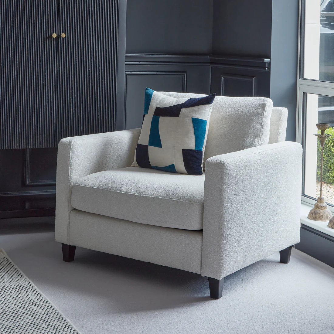 Ava Armchair - Light Beige Boucle with Black Oak Legs - Laura James