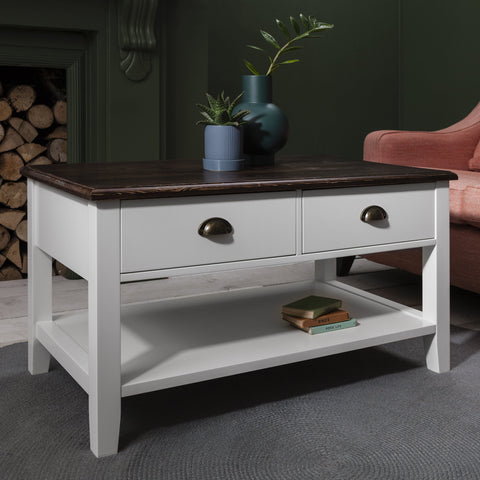 Chatsworth white coffee table wood effect top 