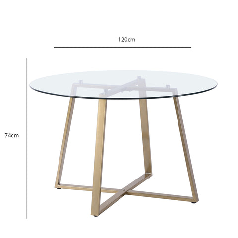 Glass Top Round Dining Table with Gold Legs