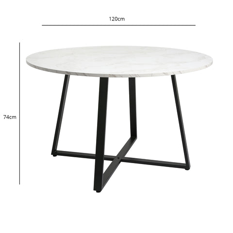 Marble Top Round Dining Table with Black Legs