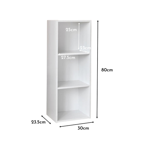 3 Tier White Bookcase Wooden Display Shelving Unit with storage box