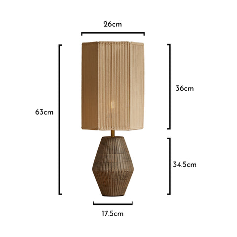 Haveri Mango Wood Table Lamp with Hexagonal String Lamp Shade - Laura James