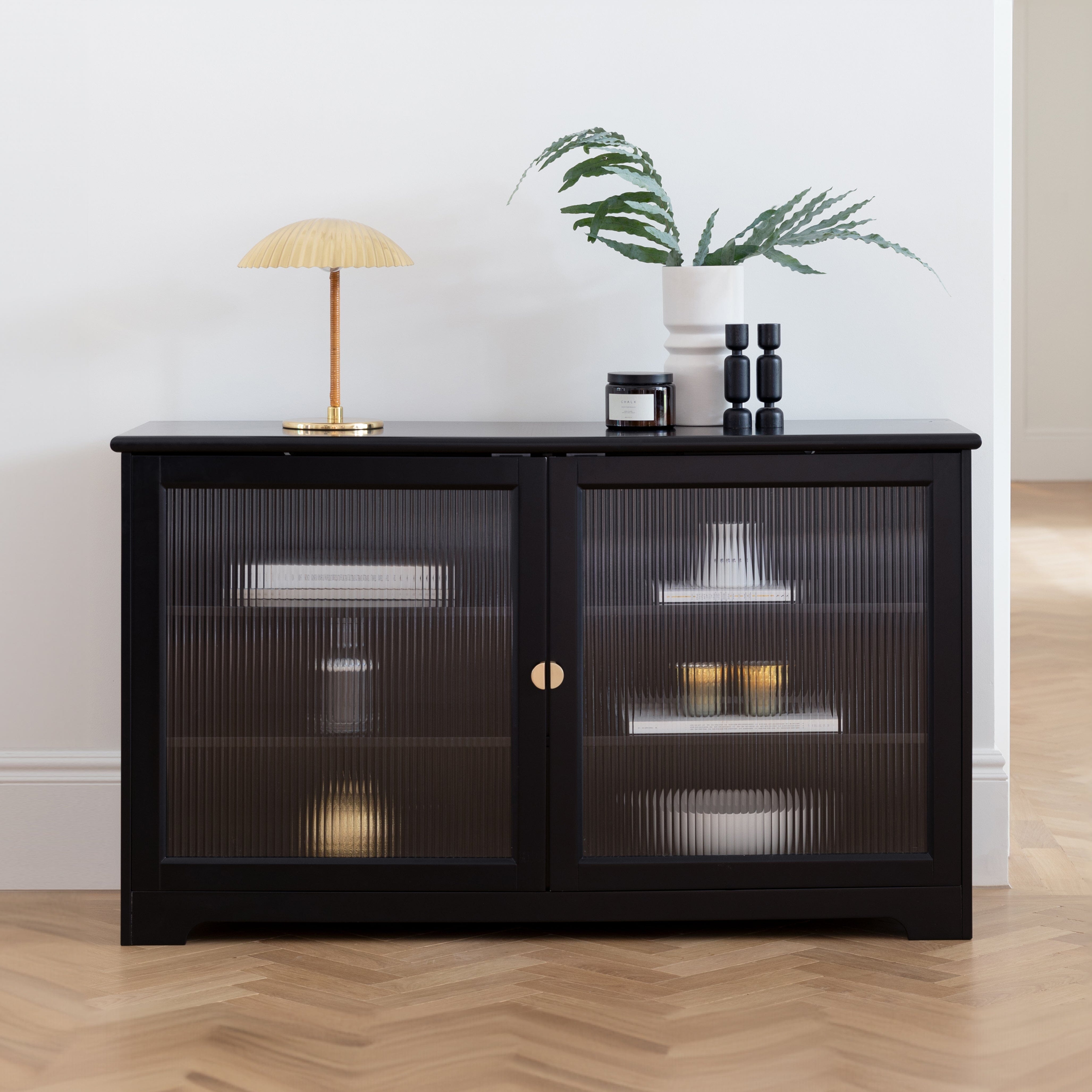 Lua Black Fluted Glass Large Sideboard - Laura James