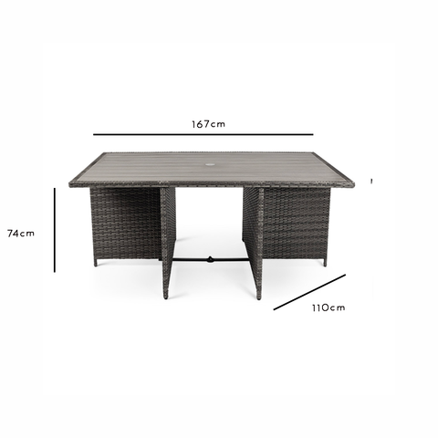 10 Seater Rattan Cube Outdoor Dining Set - Grey Weave Polywood Top