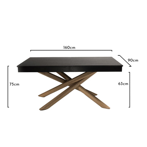 Amelia Black Extendable Dining Table with Oak Legs