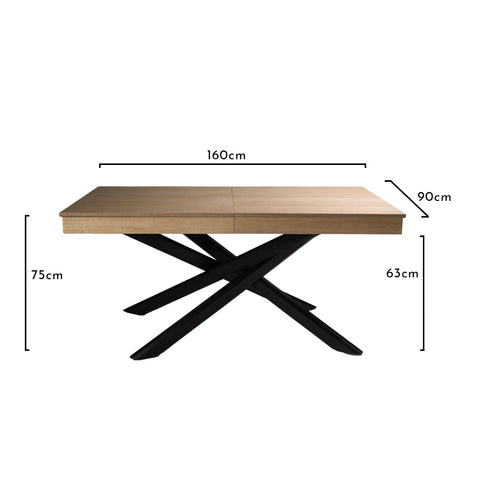 Amelia Oak Extendable Dining Table with Black Legs