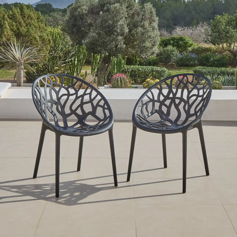 Raquel Black Plastic Garden Chairs - Set of 2 - Default Title