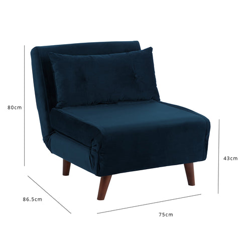 Una single sofa bed - blue - velvet - Laura James