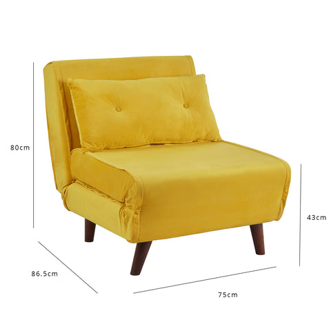 Una single sofa bed - yellow - velvet - Laura James