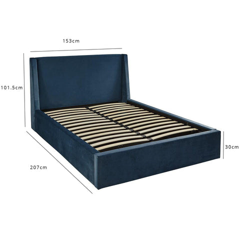 Blue velvet double ottoman bed and mattress set - Laura James