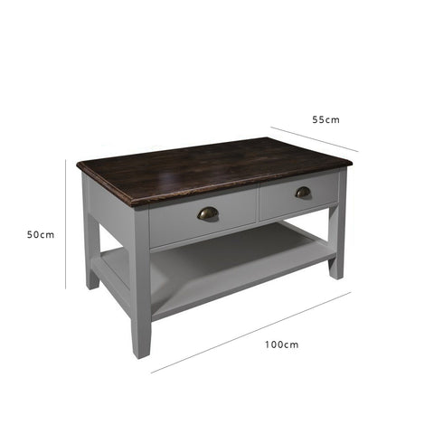 Grey Wooden Coffee Table with 4 Storage Drawers - Laura James