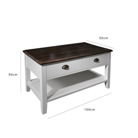 Chatsworth wooden coffee table - storage drawers - white