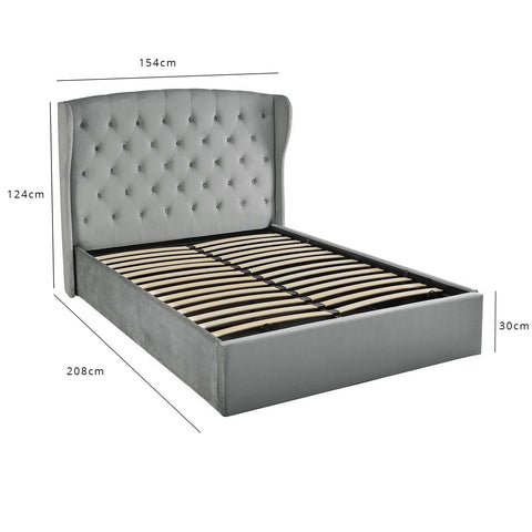 Daisy Double Ottoman Bed - Grey Velvet