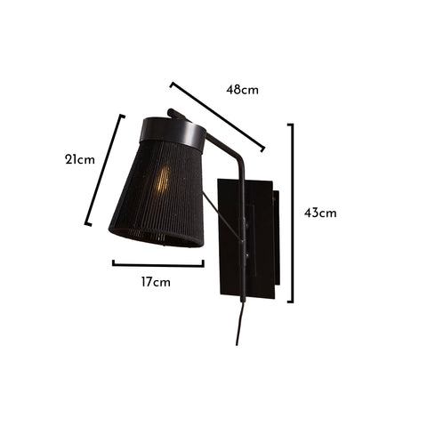 Neri Black Cotton Wall Light - Laura James