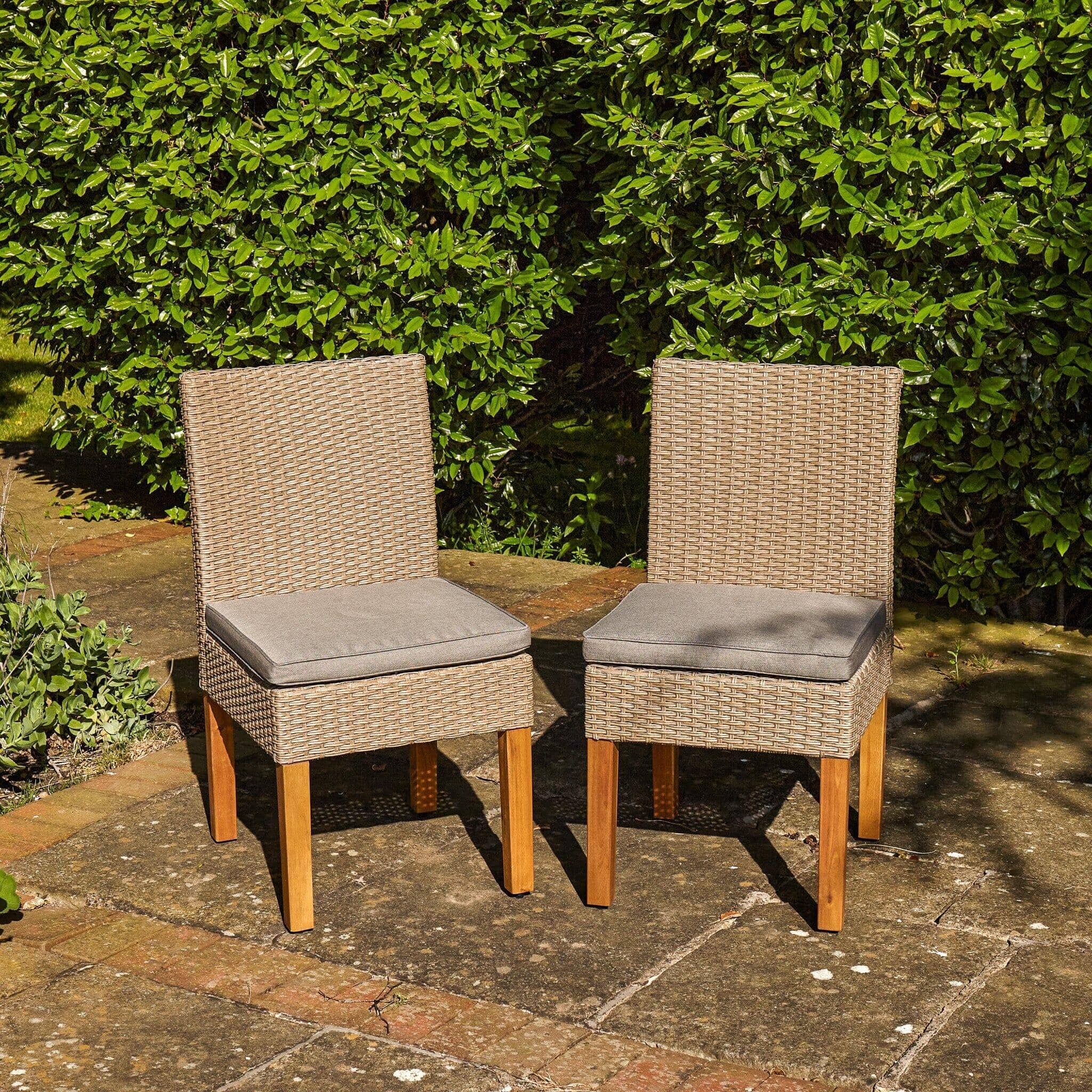 Set of 2 Oliver Rattan Garden Dining Chairs with Sturdy Acacia Wood Legs